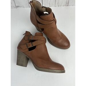 Bongo Boots Womens 9 Trench Brown Booties Faux Leather 3" heels‎ Boho y2k 90s